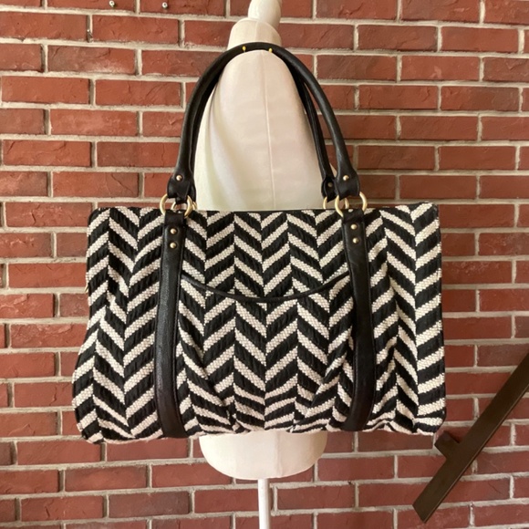 •Lauren Merkin Juliette Black White Chevron Satchel Briefcase Shoulder B… - Picture 1 of 16